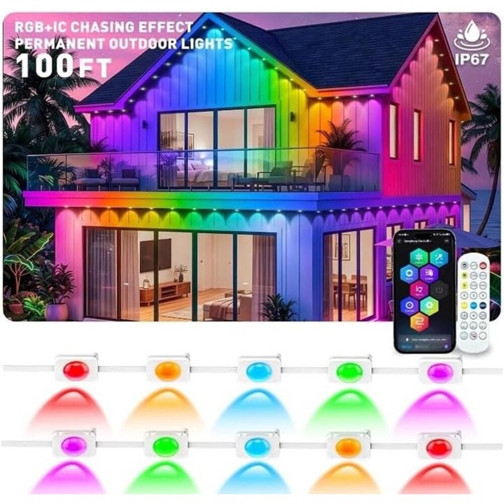 2 Pack Permanent RGB+IC LED Eave Lights 100FT